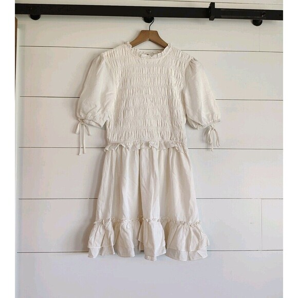 Storia Dresses & Skirts - STORIA Dress Womens Solid Ivory Cream Smocked Ruffle Cottagecore Boho Size Small
